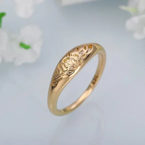 ▶14K Gold Plated Flower Carved Unique Fashion Vintage Ring for Women, L032